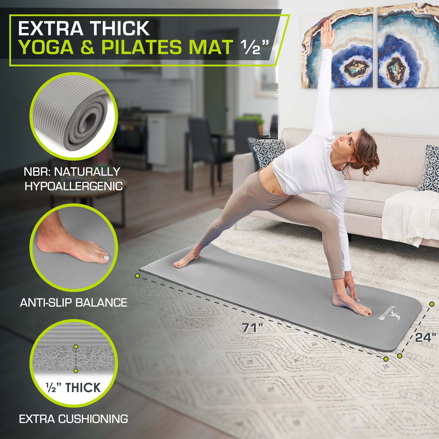 Extra Thick Yoga and Pilates Mat 1 2 inch ProsourceFit