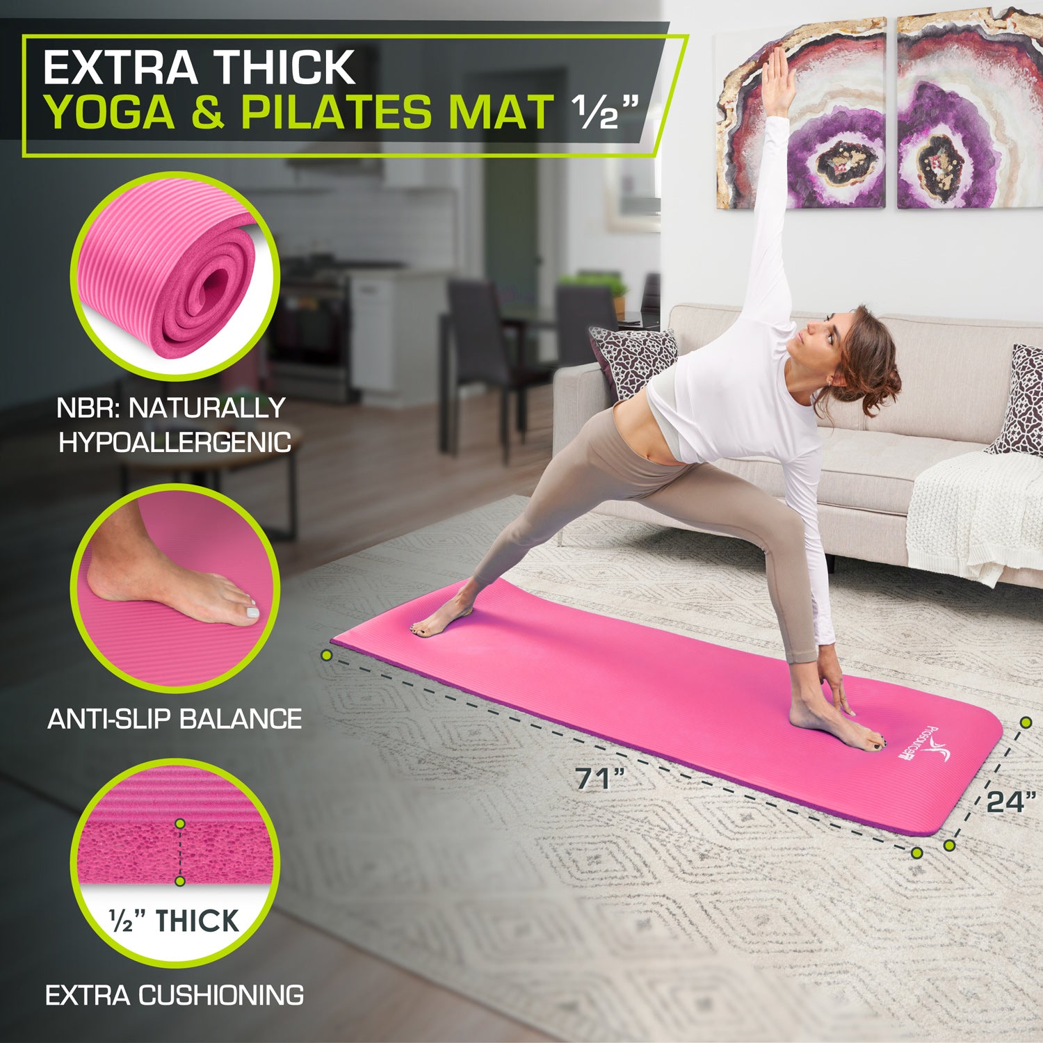 Extra Thick Yoga and Pilates Mat 1 2 inch