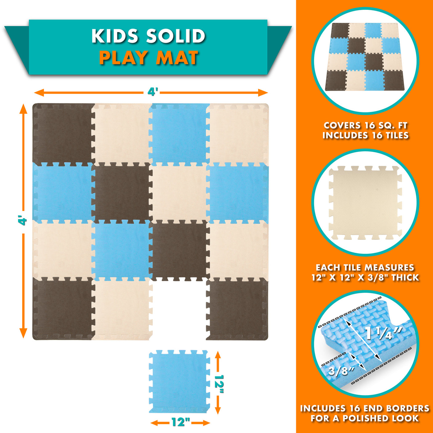 16 Tiles - Blue/Brown/Beige