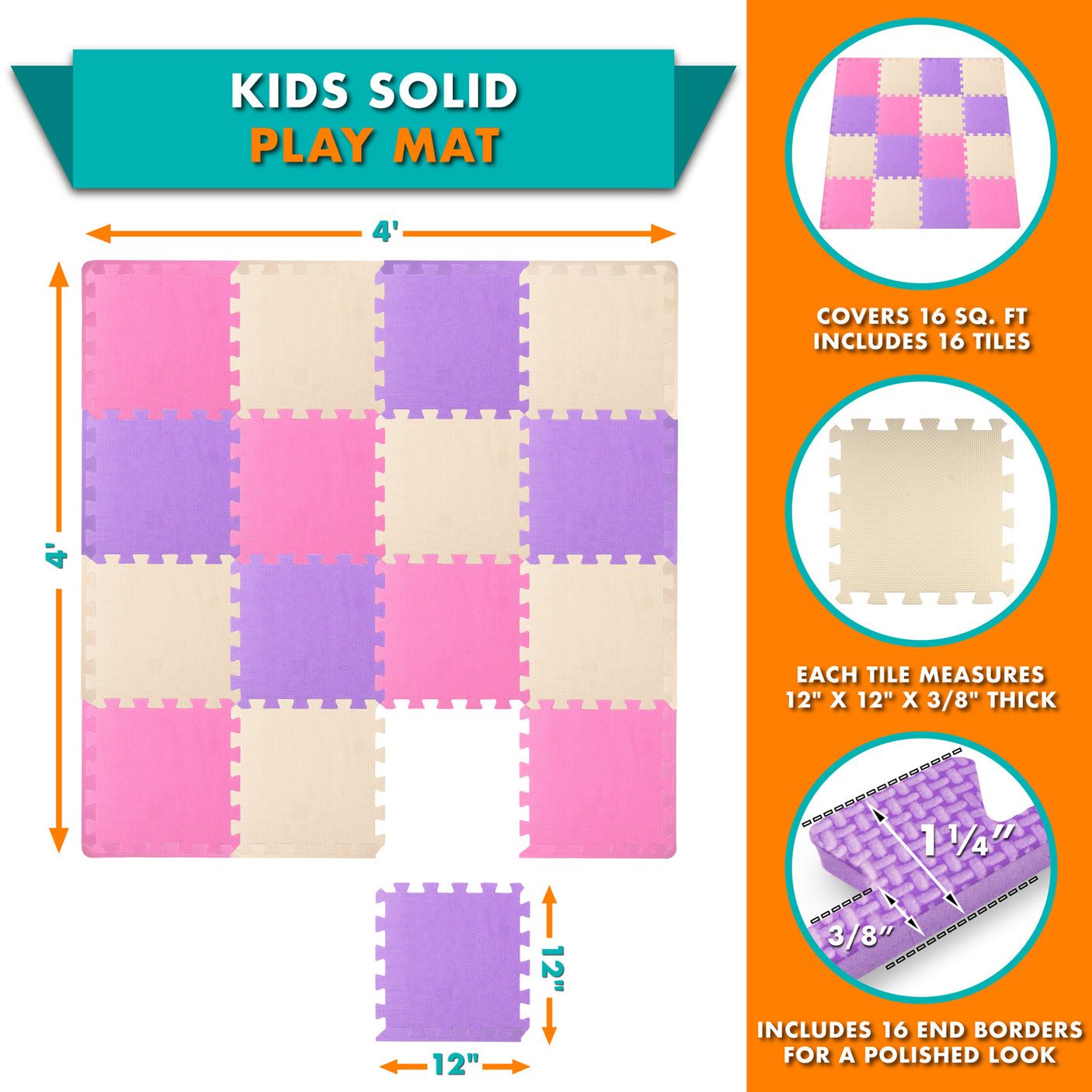 16 Tiles - Pink/Purple/Beige