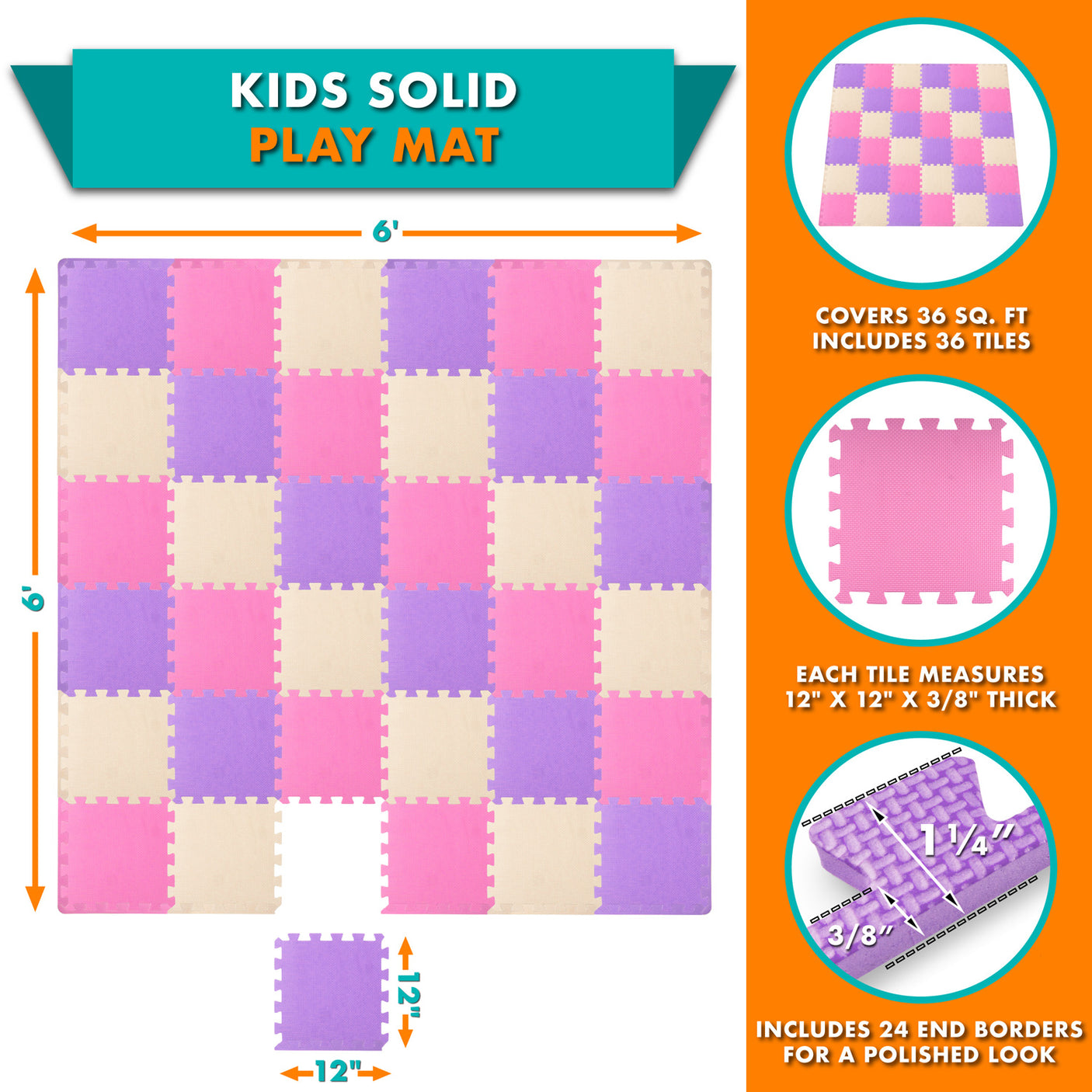 36 Tiles - Pink/Purple/Beige