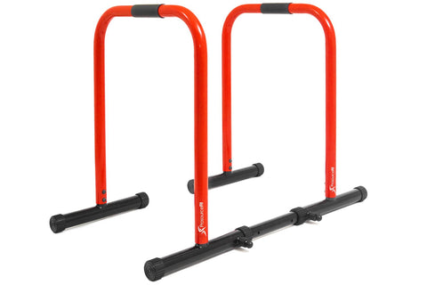 GoFit Elevated 91cm Chin-Ups/Pull-Ups/Push-Ups/Sit-Ups Portable Fitness Bar  Red